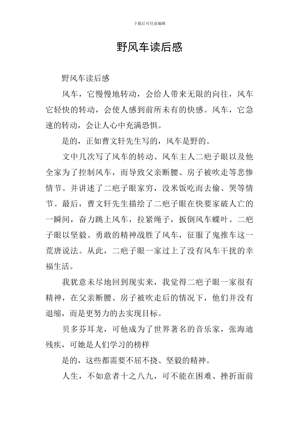 野风车读后感_第1页