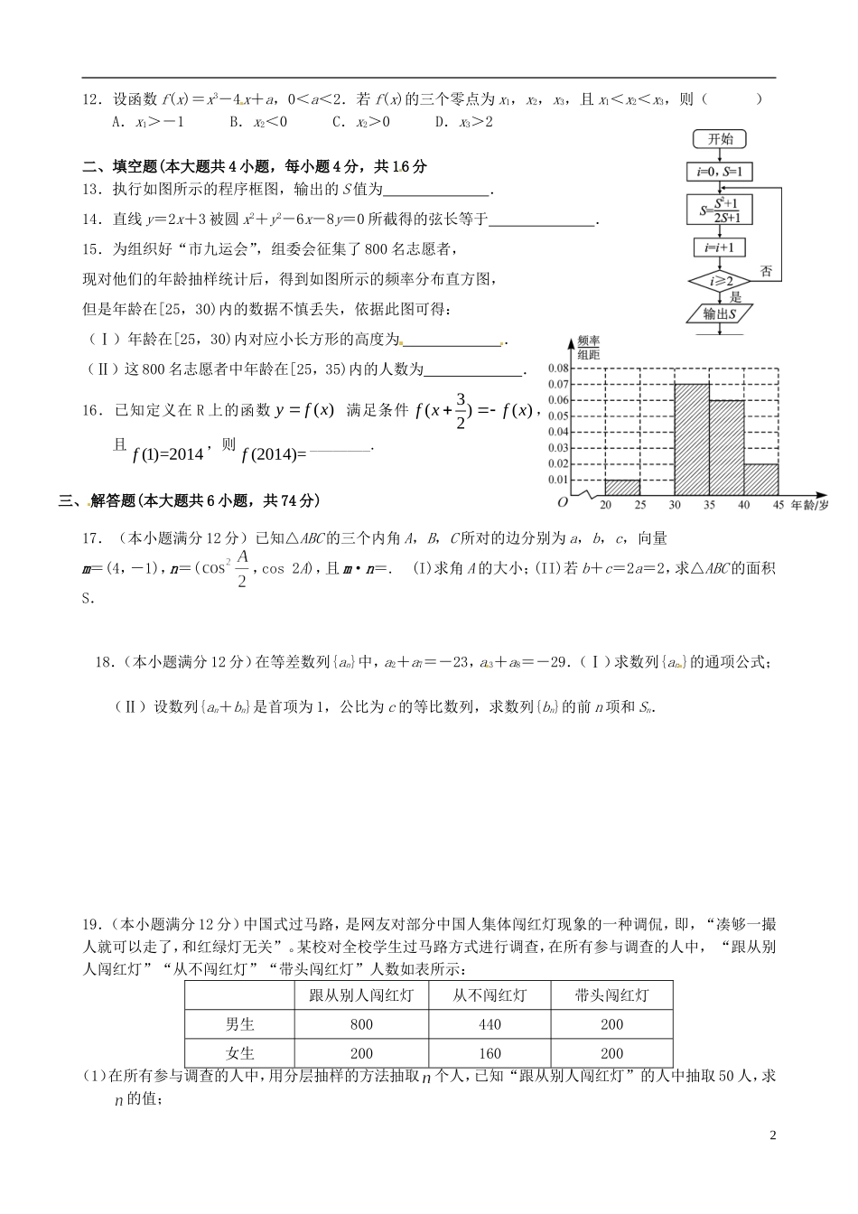 福建省福州文博中学高三数学 第15周周练试题 文_第2页