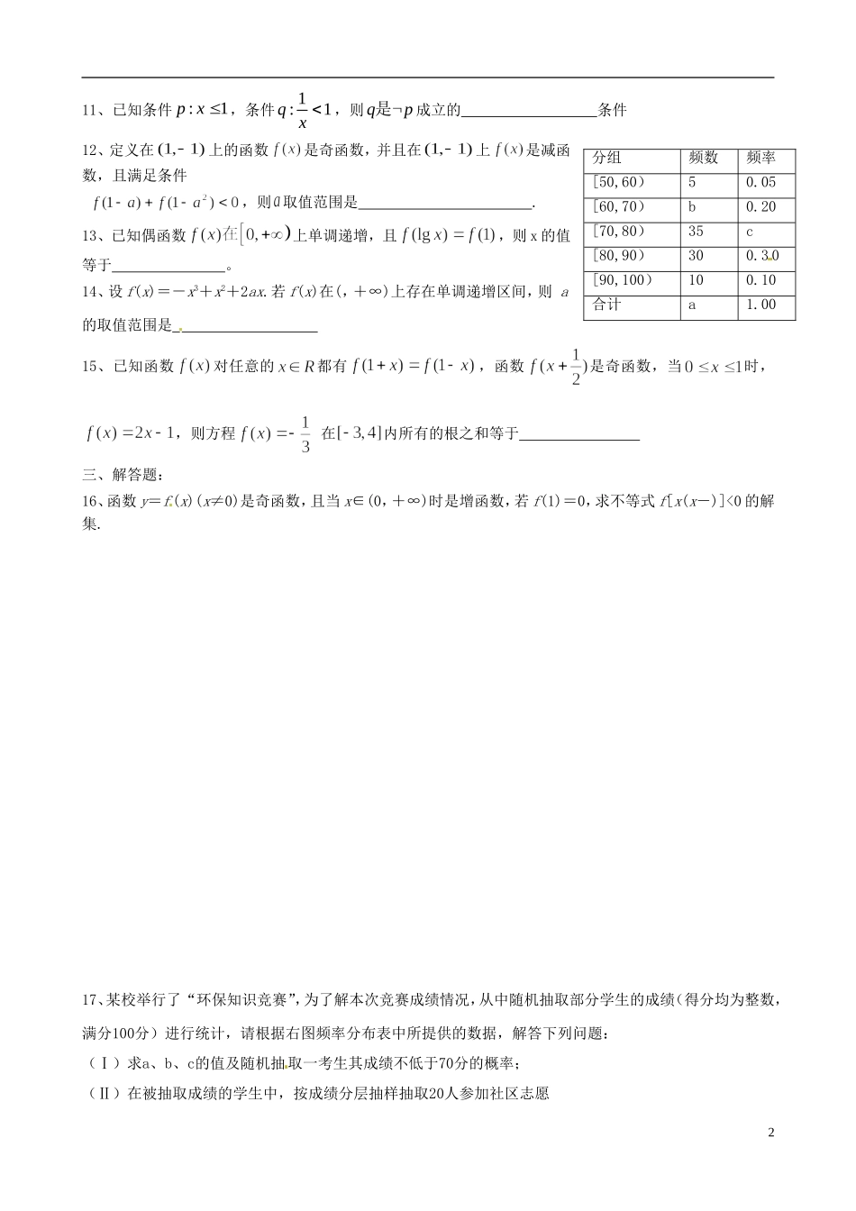 福建省福州文博中学高三数学 周练试题5 理_第2页