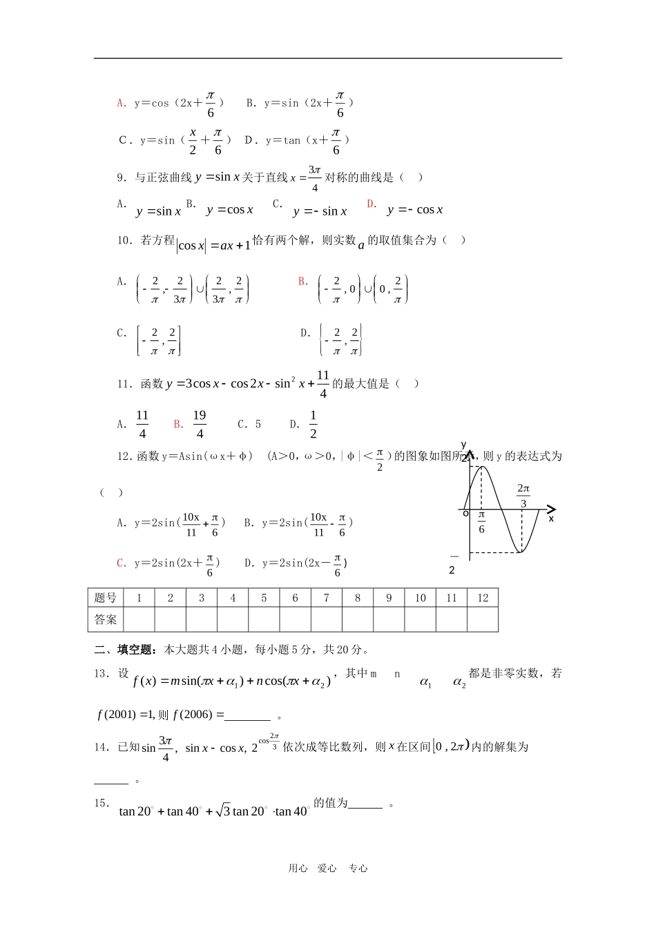 福建省福州侨中高三数学三角函数单元测试新人教版_第2页