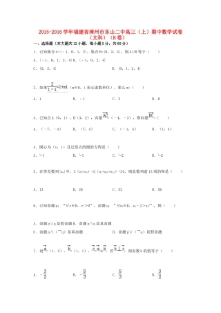 福建省漳州市东山二中高三数学上学期期中试卷b 文（含解析）-人教版高三全册数学试题