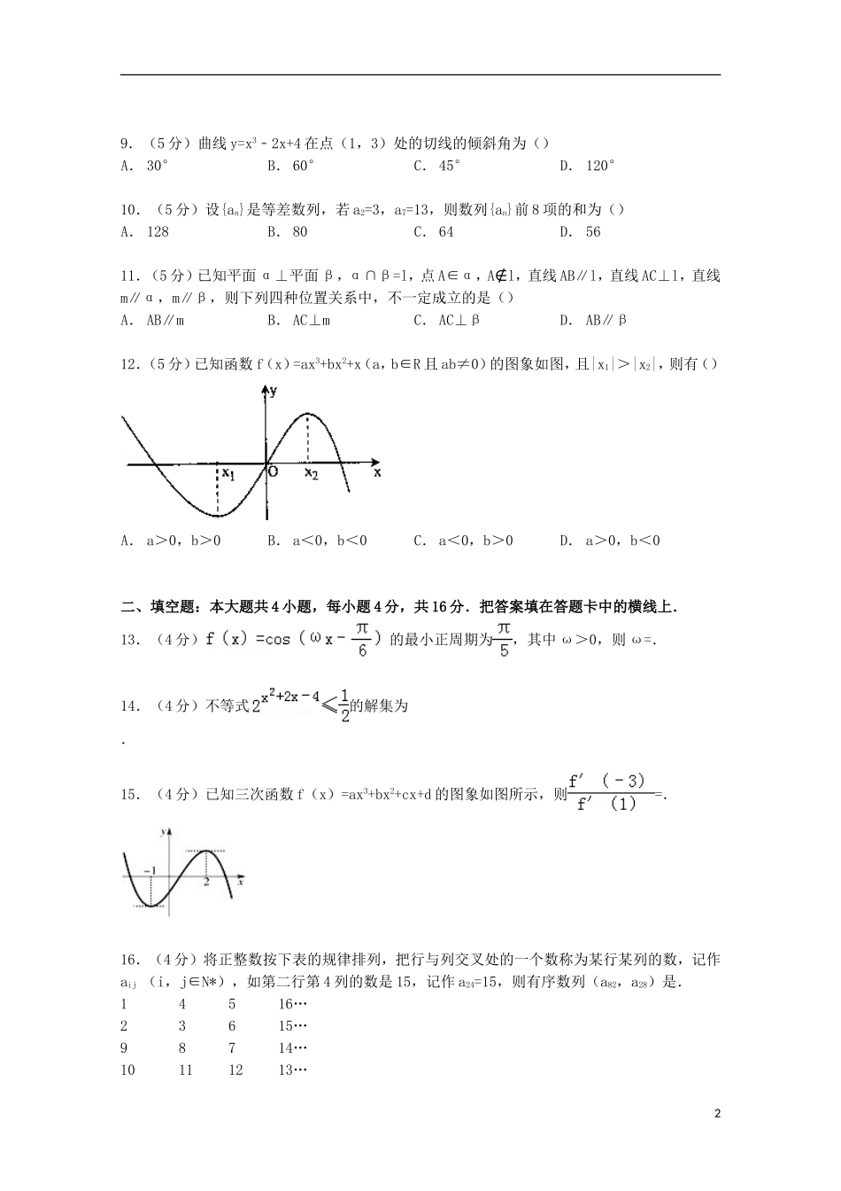 福建省漳州八校联考高考数学一模试卷 文（含解析）-人教版高三全册数学试题_第2页