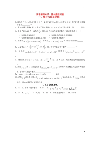 福建省泉州市唯思教育高三数学复习 集合与简易逻辑练习 新人教A版