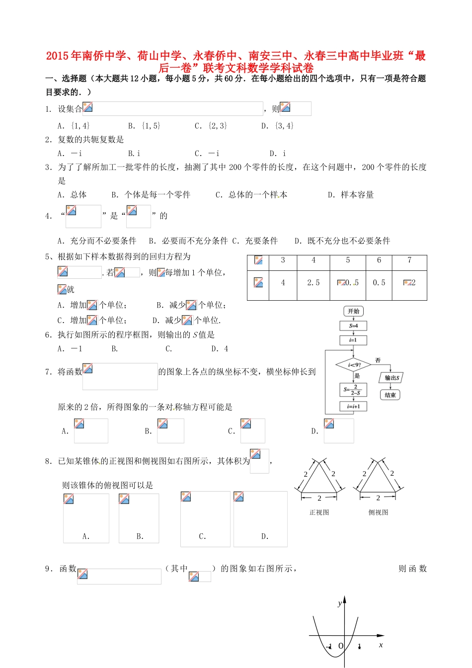 福建省泉州市五校高三数学毕业班“最后一卷”试题 文-人教版高三全册数学试题_第1页