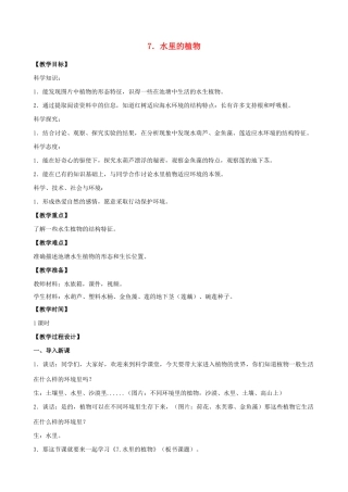 三年级科学下册 第二单元 植物与环境 7 水里的植物教案 苏教版-苏教版小学三年级下册自然科学教案