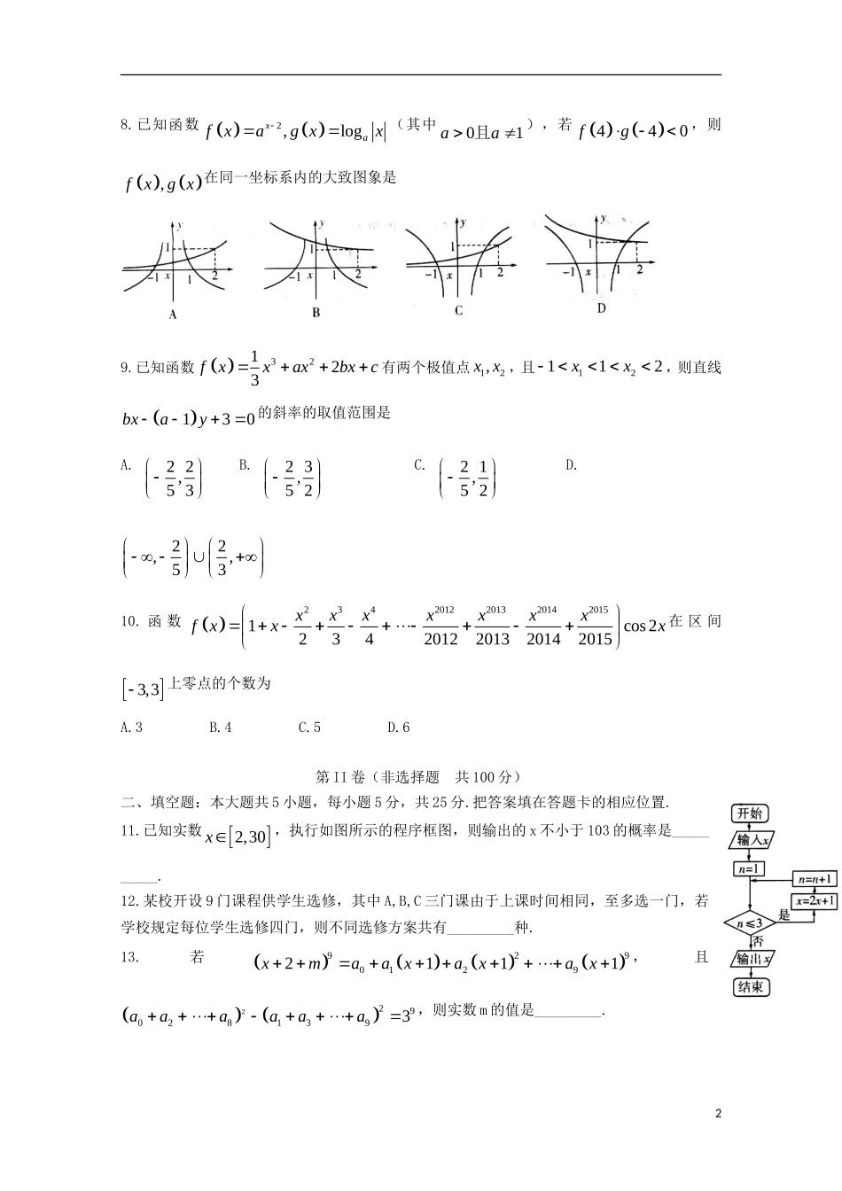 福建省师大附中高三数学上学期第十周周练试题 理-人教版高三全册数学试题_第2页