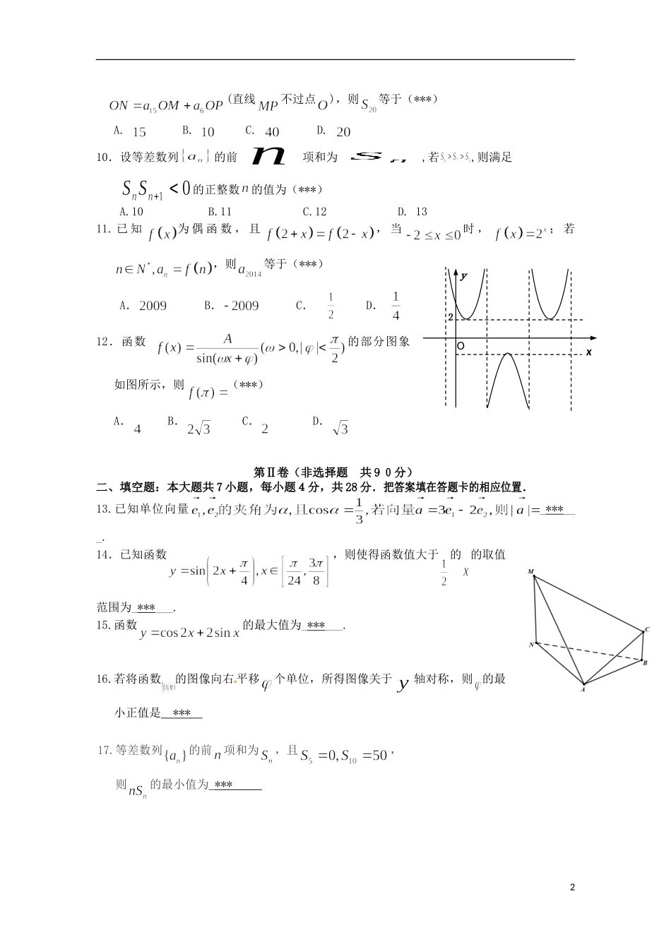 福建省师大附中高三数学上学期期中试题 文-人教版高三全册数学试题_第2页