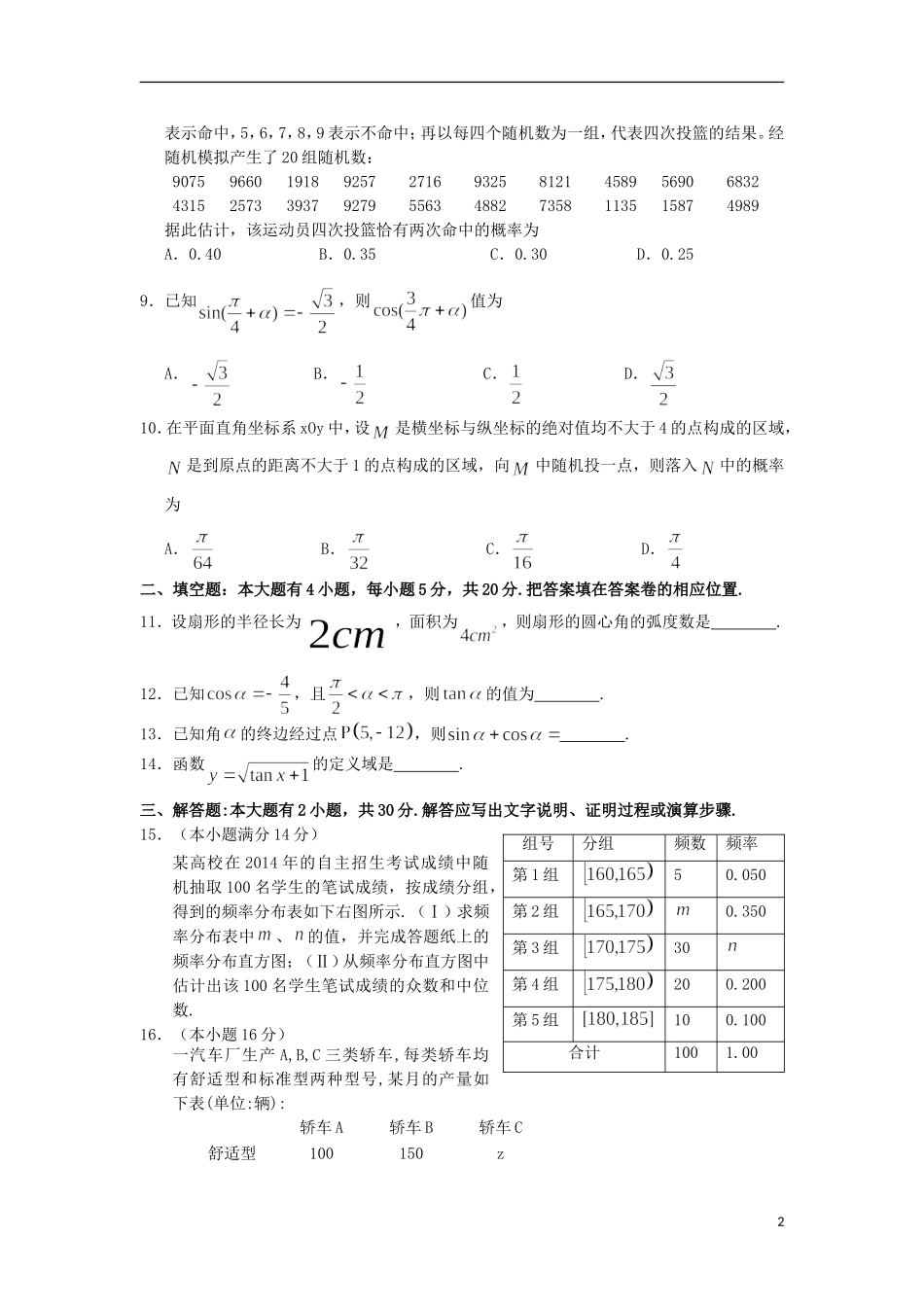 福建省师大附中高一数学下学期期中试题-人教版高一全册数学试题_第2页