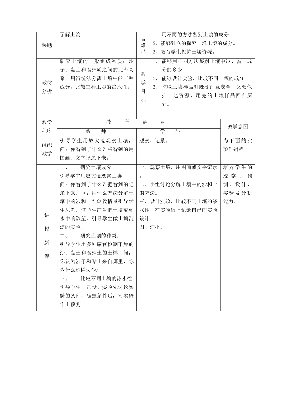 三年级科学下册 第一单元 土壤与生命 2了解土壤教案 苏教版-苏教版小学三年级下册自然科学教案_第1页