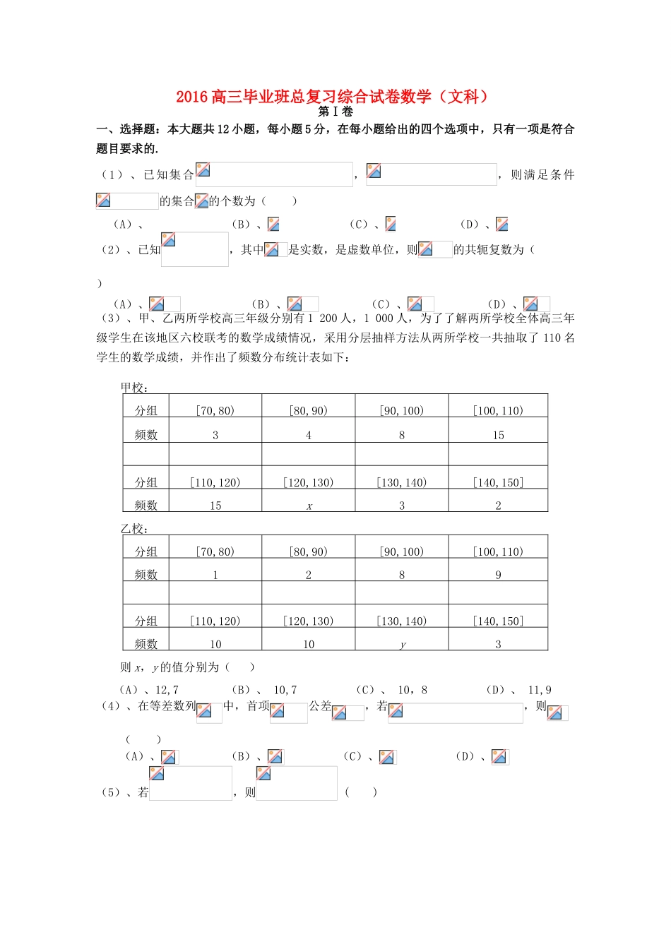 福建省基地校高三数学基地校总复习综合试卷 文（含解析）-人教版高三全册数学试题_第1页