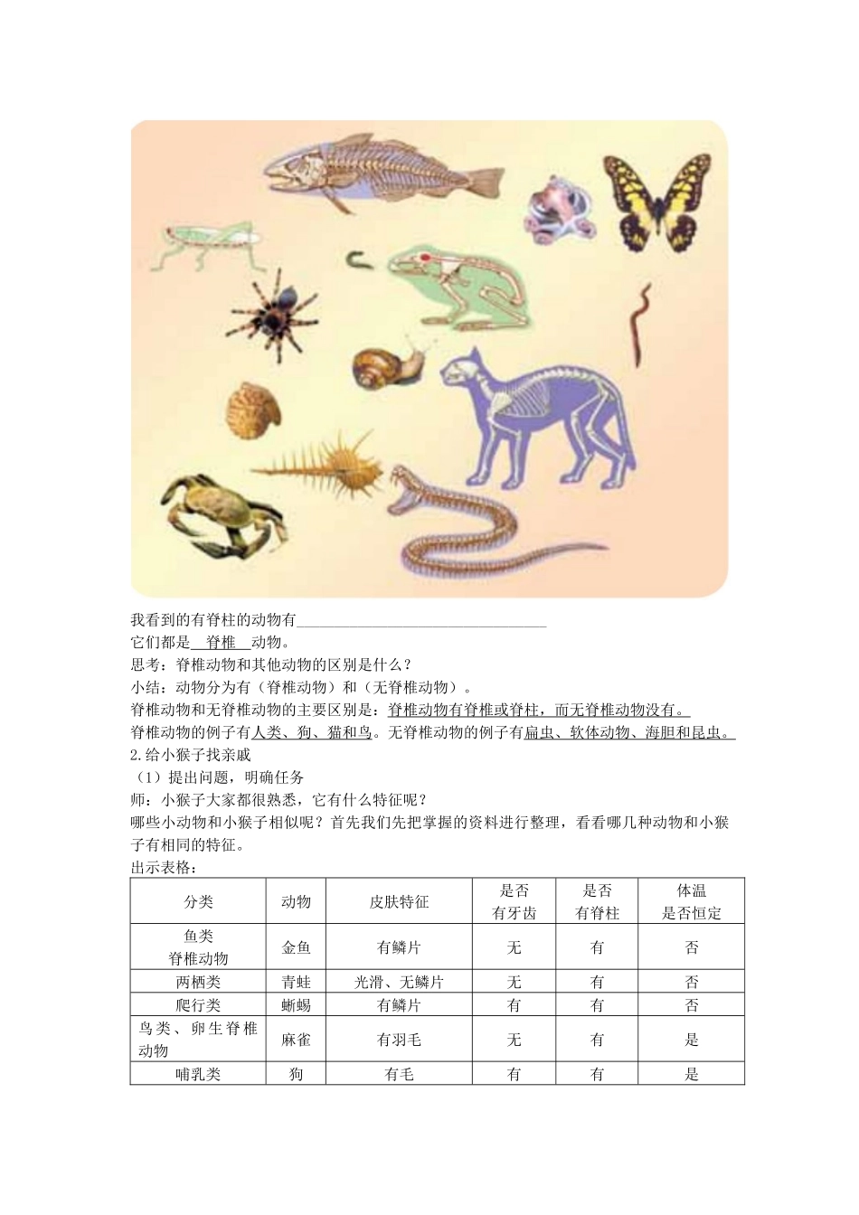 三年级科学下册 第1单元 生物资源 4 种类繁多的动物教案 冀人版-人教版小学三年级下册自然科学教案_第2页