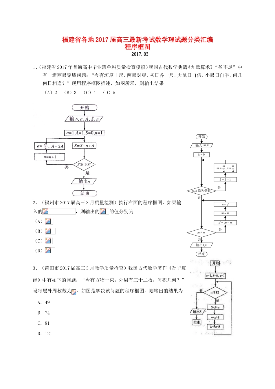 福建省各地高三数学最新考试试题分类汇编 程序框图 理-人教版高三全册数学试题_第1页