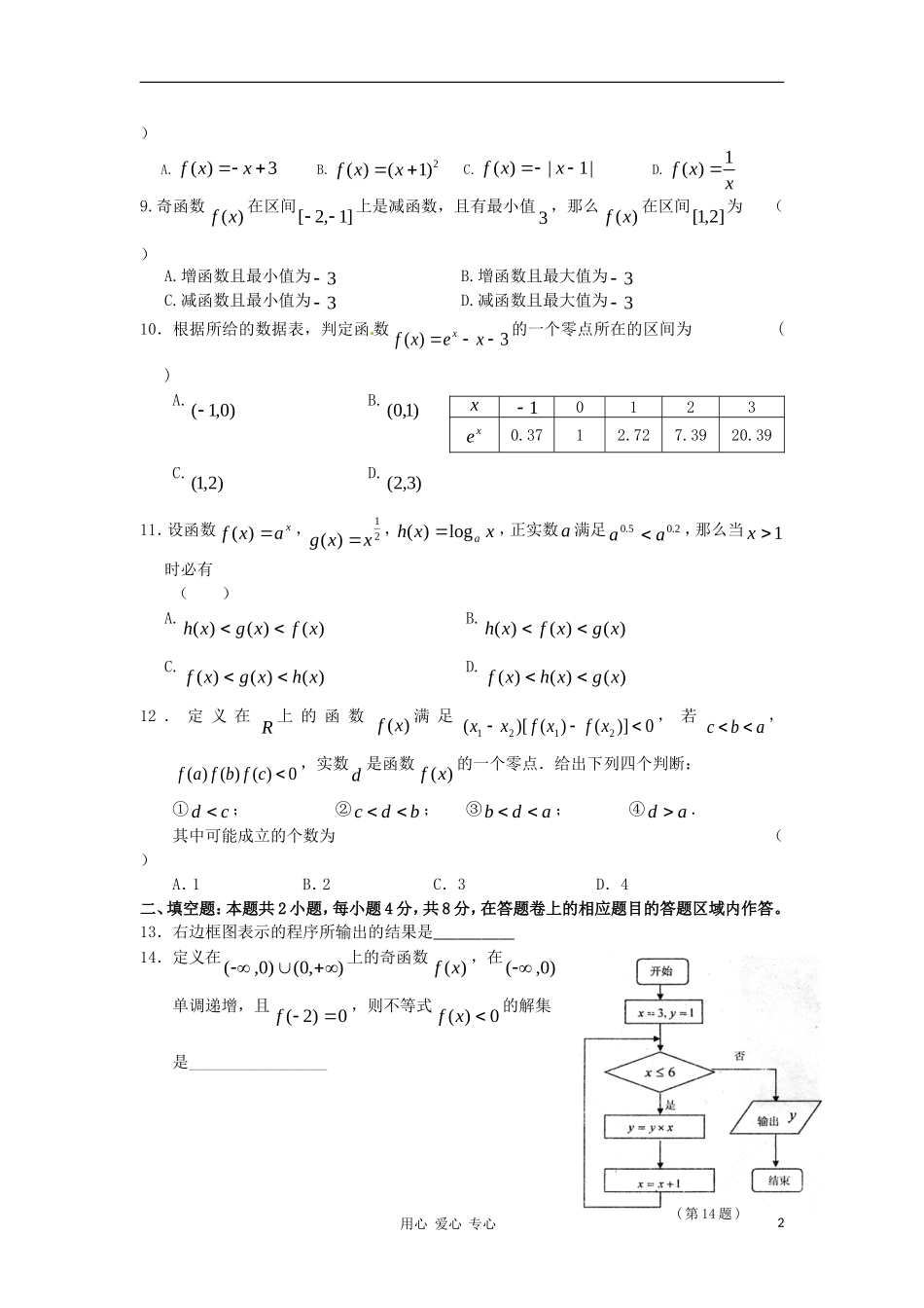 福建省厦门市杏南中学10-11学年高一数学12月月考试题新人教A版【会员独享】_第2页