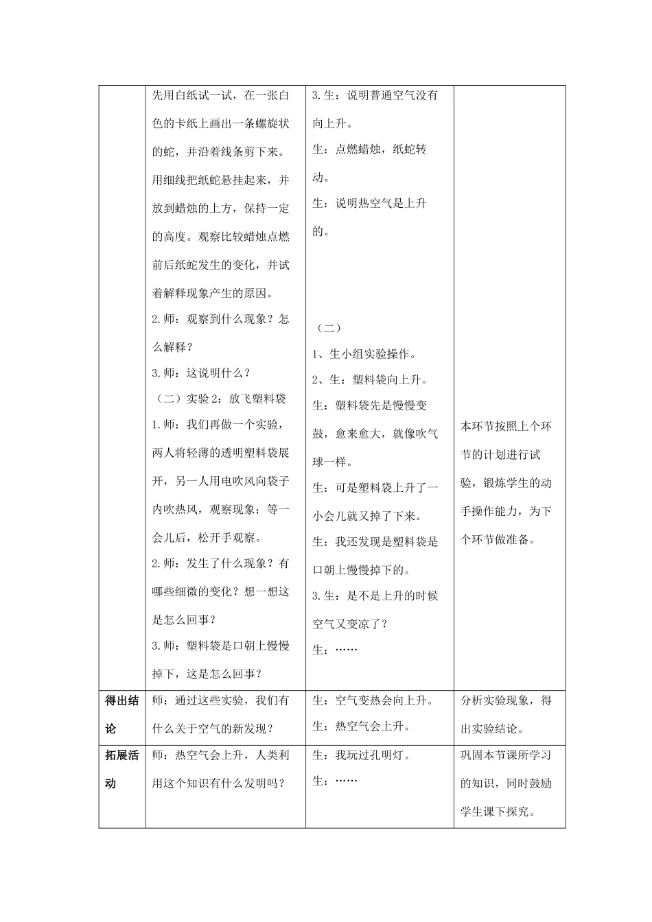 三年级科学上册 第四单元 流动的空气 2 会上升的热空气教学设计 大象版-大象版小学三年级上册自然科学教案_第3页