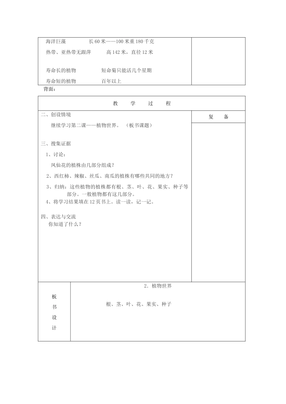 三年级科学上册 第二单元《人与植物》2植物世界教案 首师大版-首师大版小学三年级上册自然科学教案_第2页