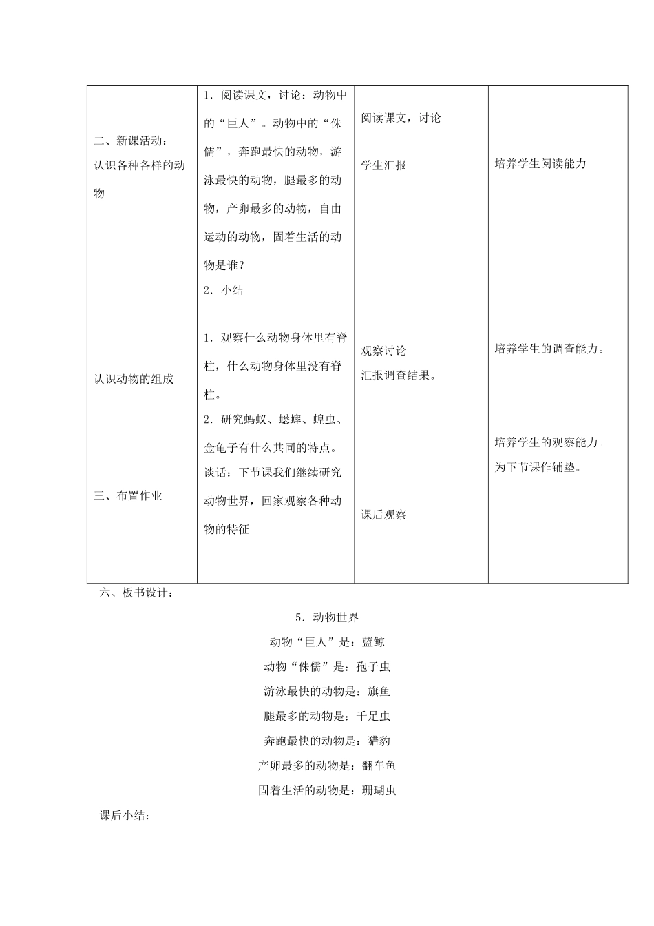 三年级科学上册 第三单元 人与动物 5 动物世界第一课时教案 首师大版-首师大版小学三年级上册自然科学教案_第2页