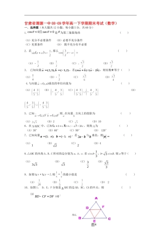 甘肃省渭源一中08-09学年高一数学下学期期末考试