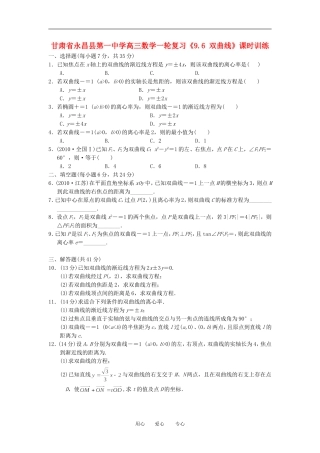 甘肃省永昌县第一中学高三数学一轮复习《9.6 双曲线》课时训练
