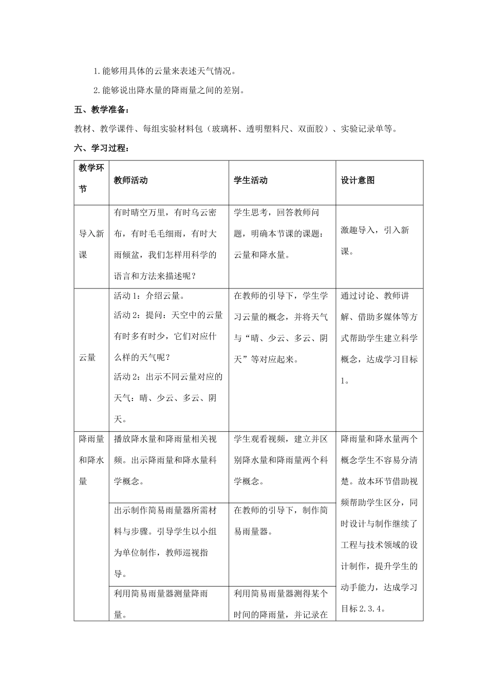 三年级科学上册 第一单元 小小气象员 4 云量和降水量教学设计 大象版-大象版小学三年级上册自然科学教案_第2页
