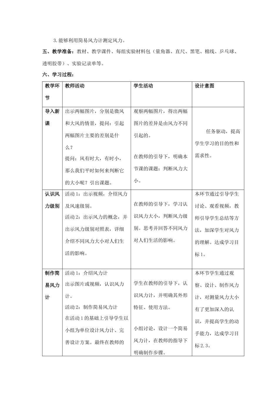 三年级科学上册 第一单元 小小气象员 3 判断风力大小教学设计 大象版-大象版小学三年级上册自然科学教案_第2页