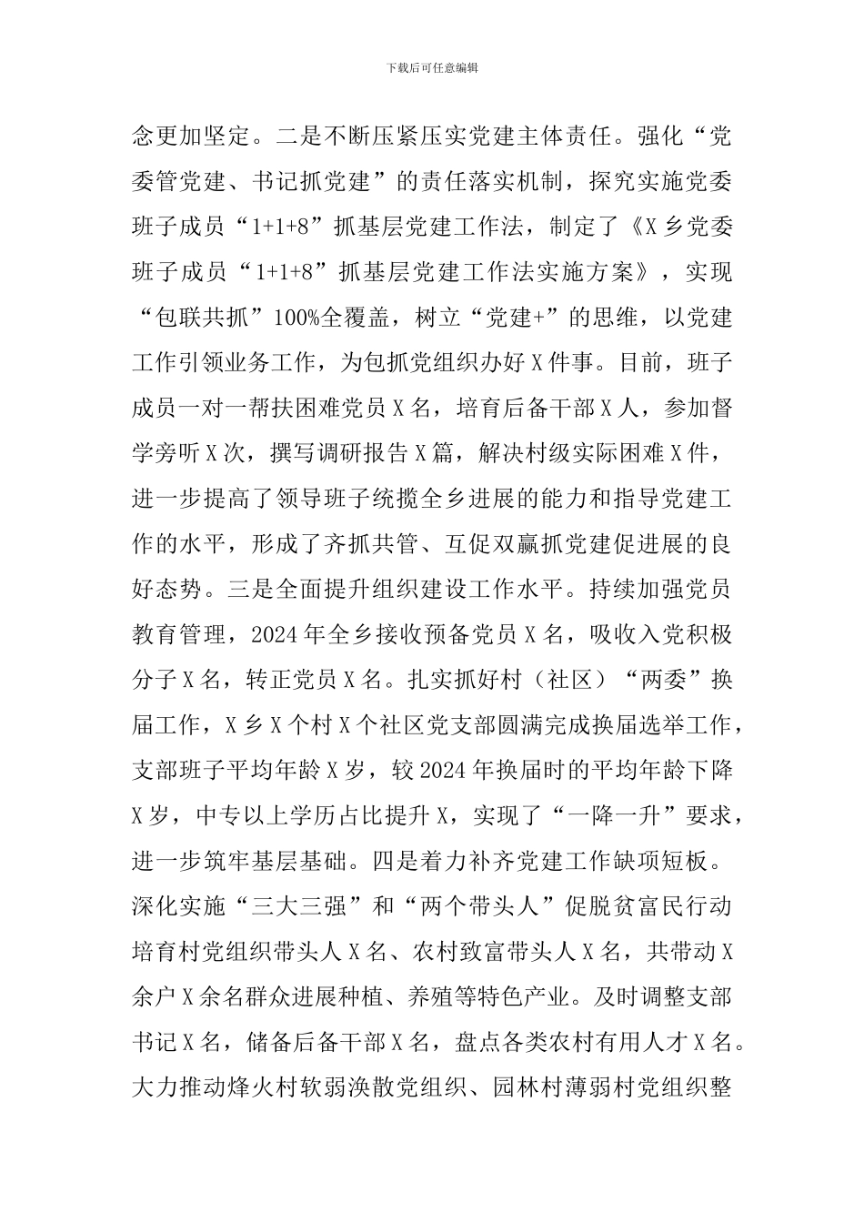 2024年X乡镇党委书记抓基层党建工作情况述职报告_第2页