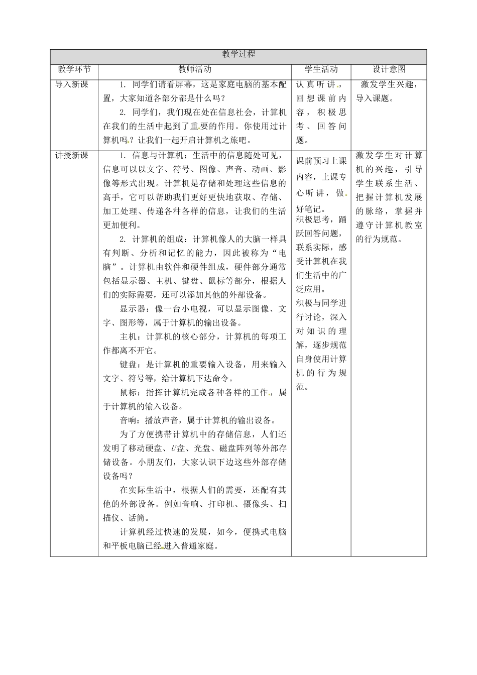 三年级信息技术上册 第1课 认识计算机教案 粤教版-粤教版小学三年级上册信息技术教案_第2页