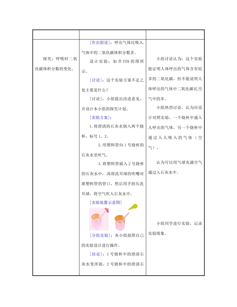 江苏省东台市唐洋镇中学七年级生物下册《10.4 人体内的气体交换》教案 苏教版_第2页