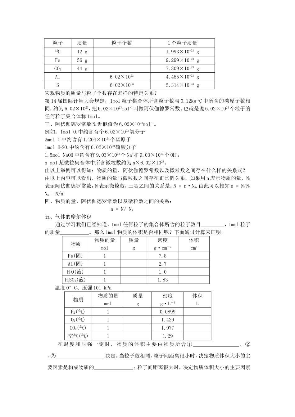 【金识源】2014年秋高中化学 1.2 化学计量在实验中的应用教案 新人教版必修1_第2页