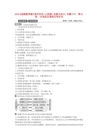 【金版新学案】2015高考历史总复习讲义 专题十六第31讲 19世纪以来的文学艺术 人民版