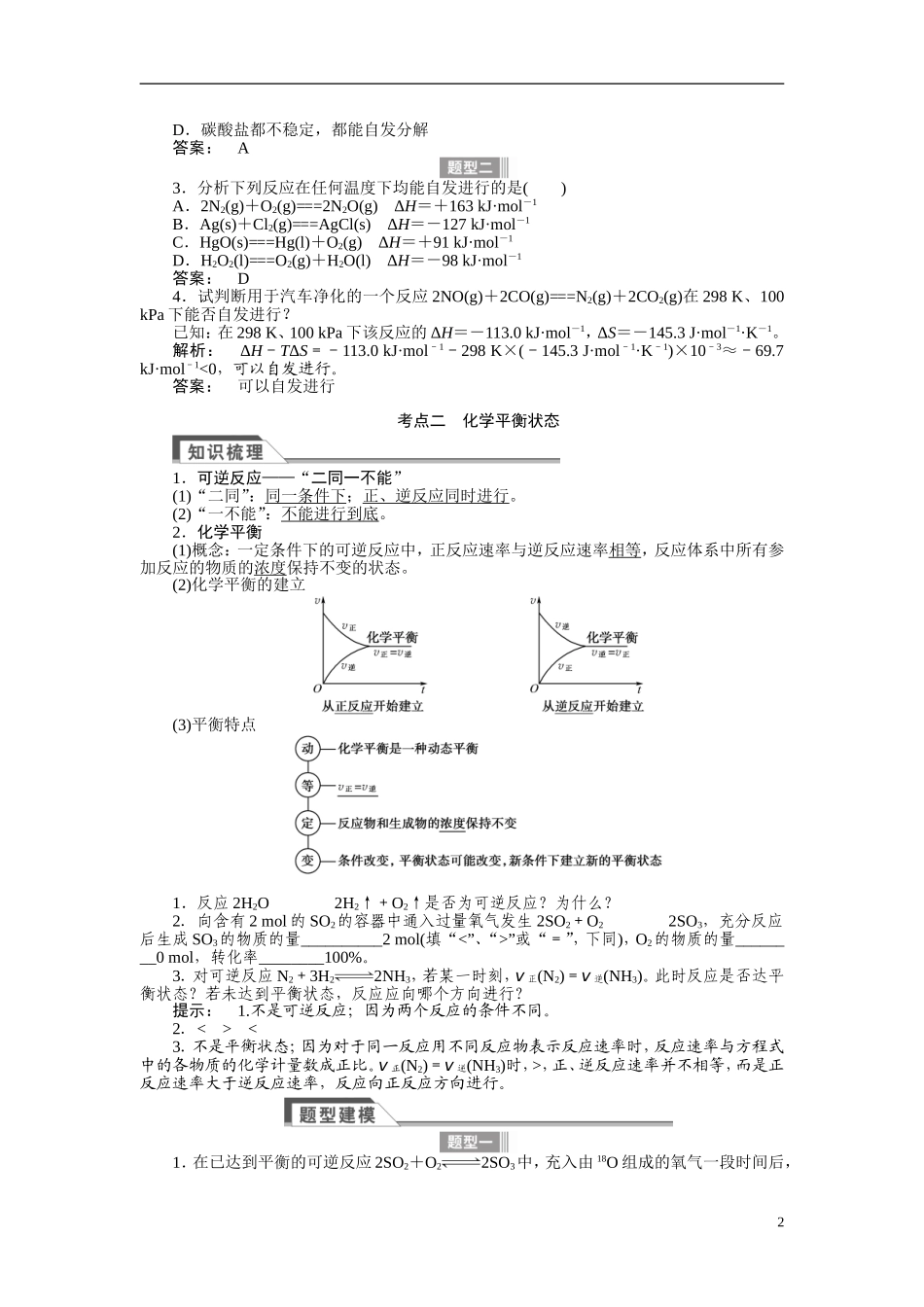 【金版新学案】2015届高考化学总复习讲义 专题六第二单元 化学反应的方向和限度 苏教版_第2页