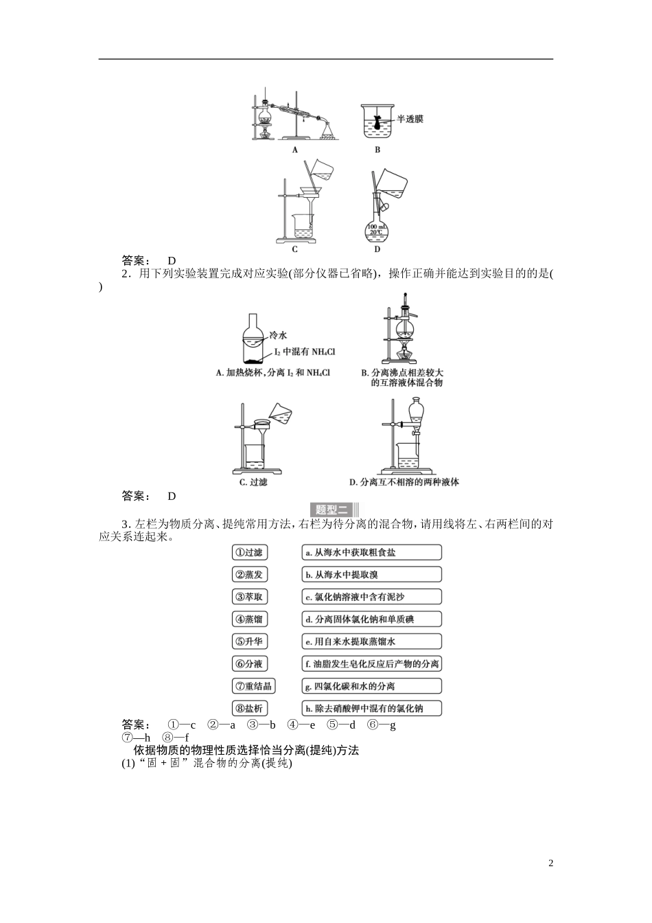 【金版新学案】2015届高考化学总复习讲义 专题九第二单元 混合物的分离与提纯 苏教版_第2页