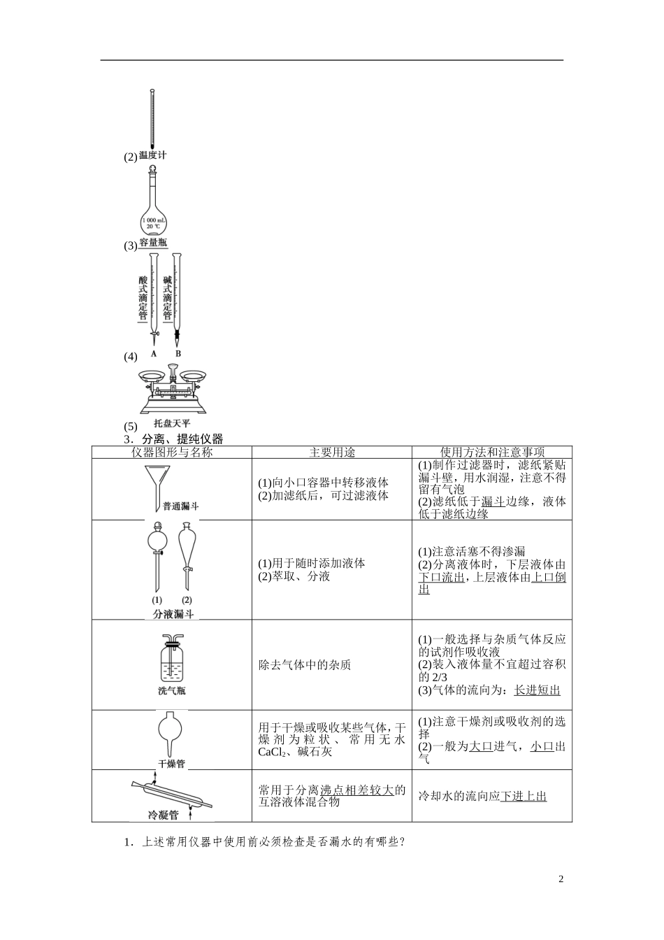 【金版新学案】2015届高考化学总复习讲义 专题九第一单元 常用化学仪器与基本操作 苏教版_第2页