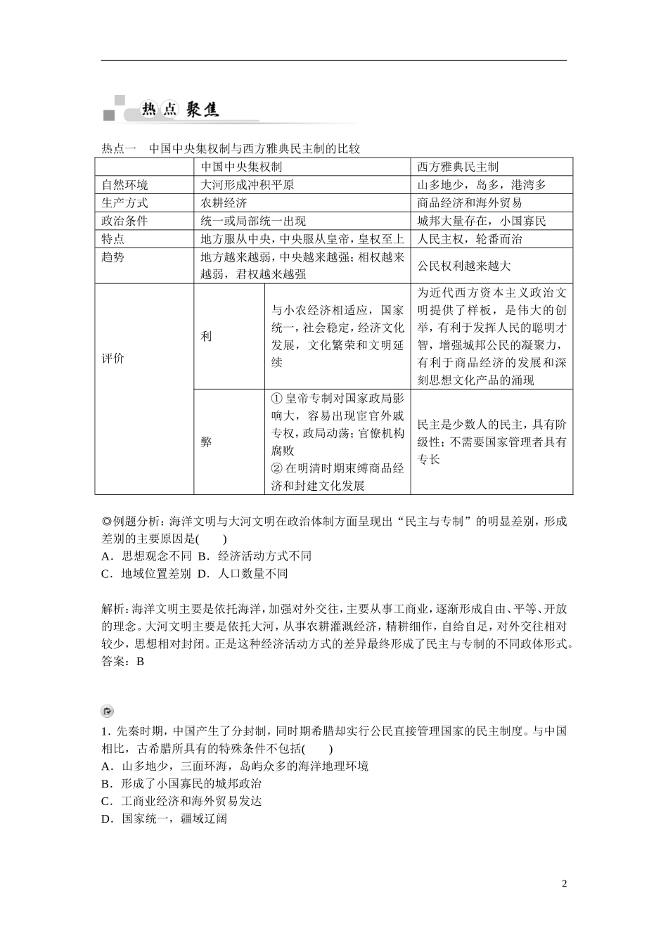 【金版学案】2014-2015高中历史 专题六 古代希腊罗马的政治文明专题整合 人民版必修1_第2页
