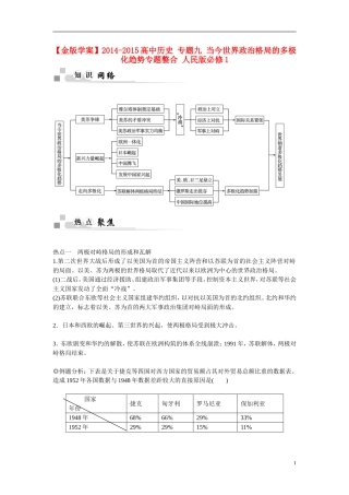 【金版学案】2014-2015高中历史 专题九 当今世界政治格局的多极化趋势专题整合 人民版必修1