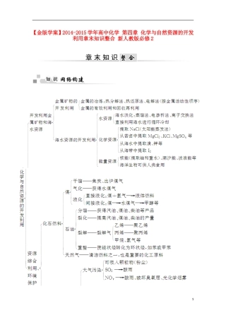 【金版学案】2014-2015学年高中化学 第四章 化学与自然资源的开发利用章末知识整合 新人教版必修2