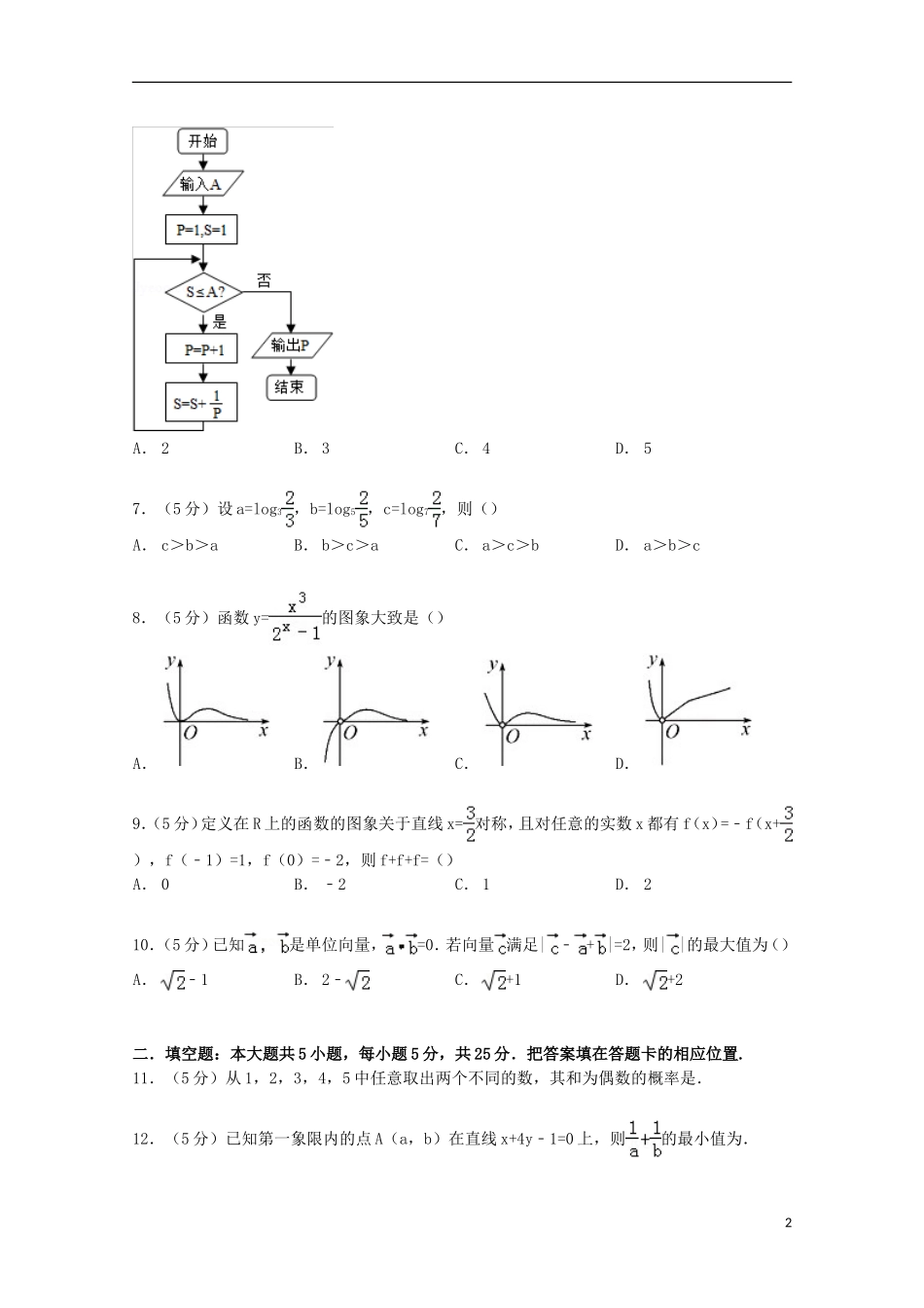 安徽省皖北协作区高考数学一模试卷 文（含解析）-人教版高三全册数学试题_第2页