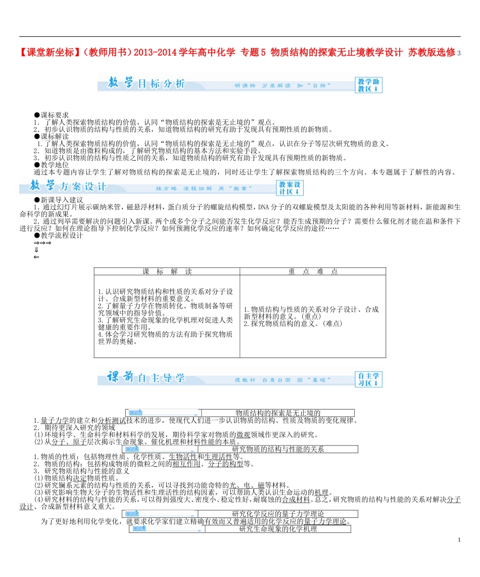 【课堂新坐标】（教师用书）2013-2014学年高中化学 专题5 物质结构的探索无止境教学设计 苏教版选修3_第1页