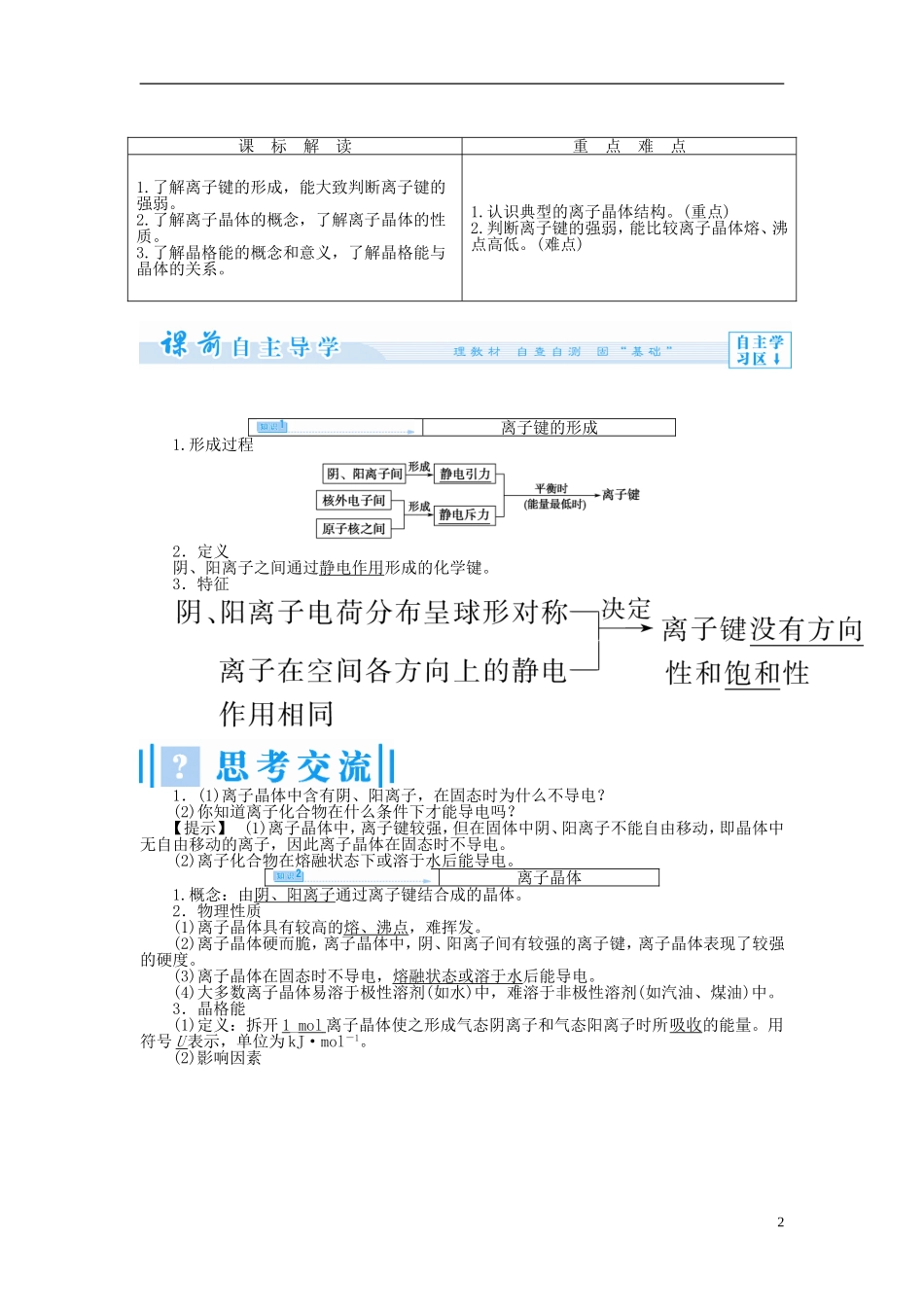 【课堂新坐标】（教师用书）2013-2014学年高中化学 专题3 第二单元 离子键　离子晶体教学设计 苏教版选修3_第2页