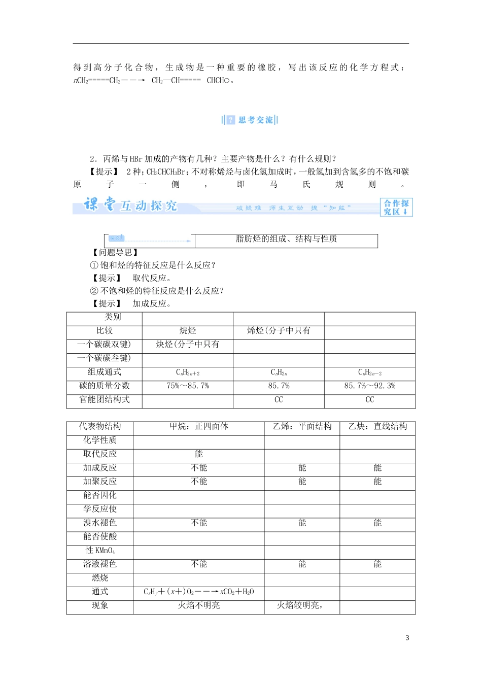 【课堂新坐标】（教师用书）2013-2014学年高中化学 专题3 第一单元 脂肪烃教案 苏教版选修5_第3页