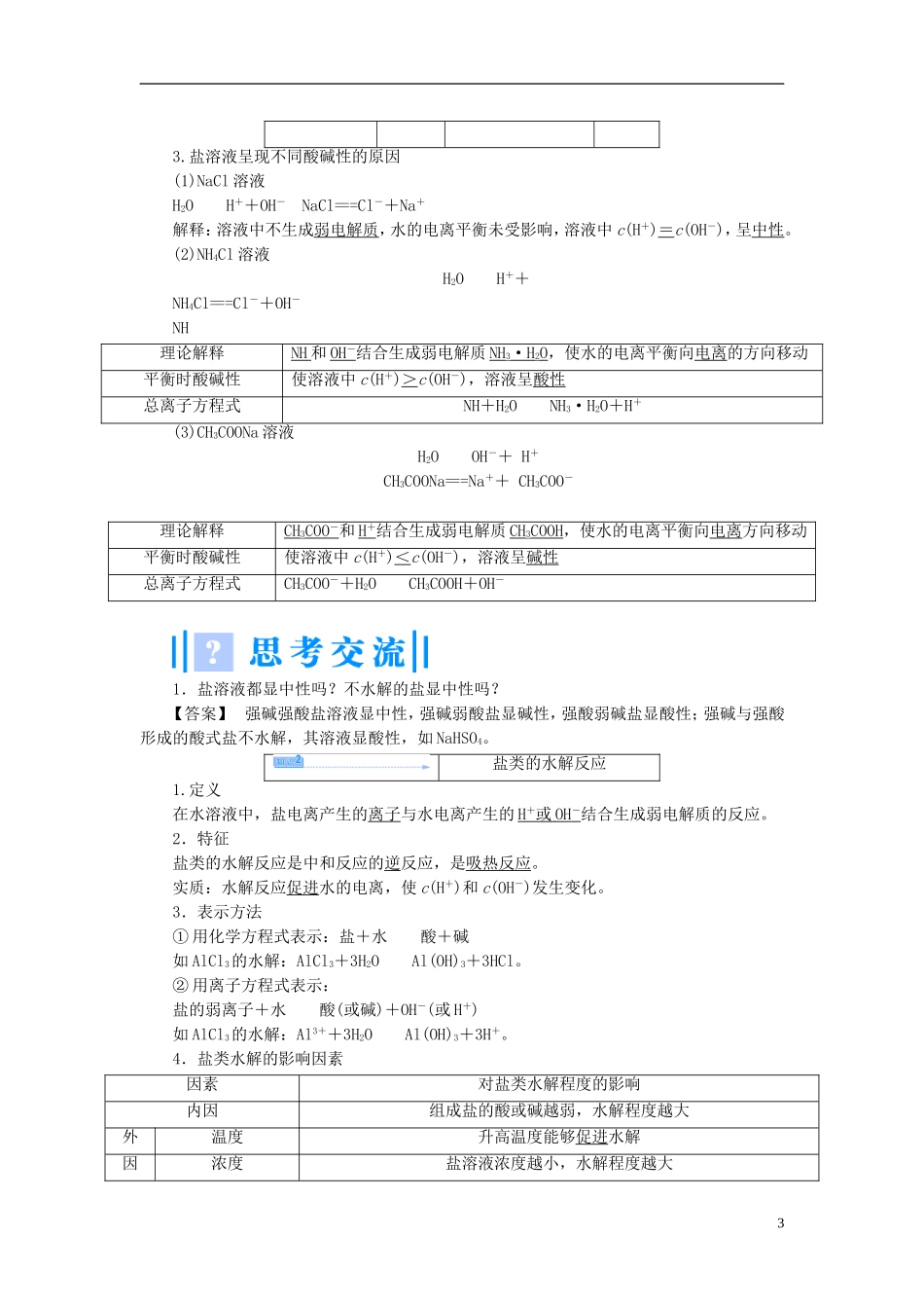 【课堂新坐标】（教师用书）2013-2014学年高中化学 专题3 第三单元 盐类的水解教学设计 苏教版选修4_第3页
