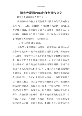 阳光大课间的年度自查报告范文