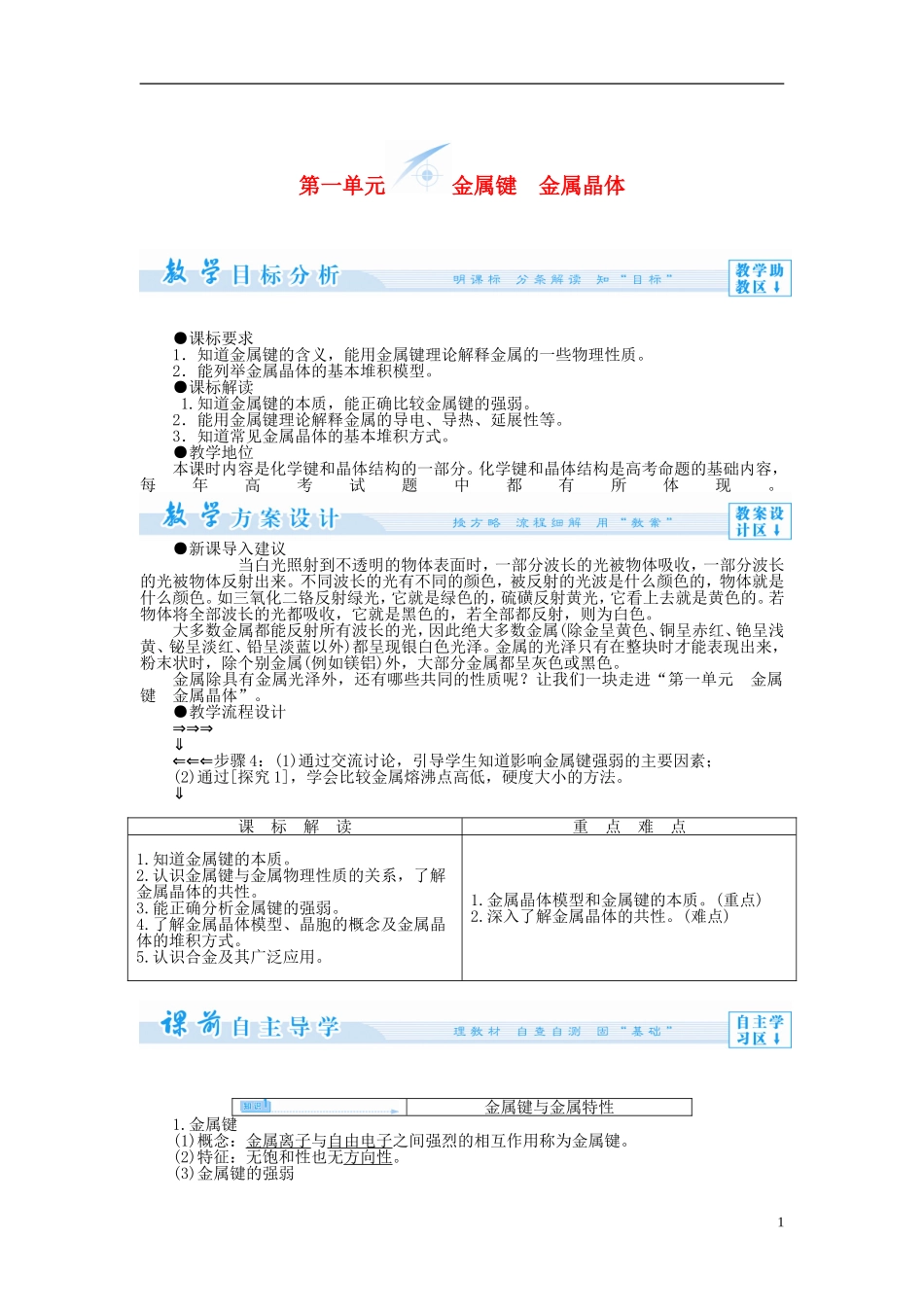 【课堂新坐标】（教师用书）2013-2014学年高中化学 专题3 第一单元 金属键 金属晶体教学设计 苏教版选修3_第1页