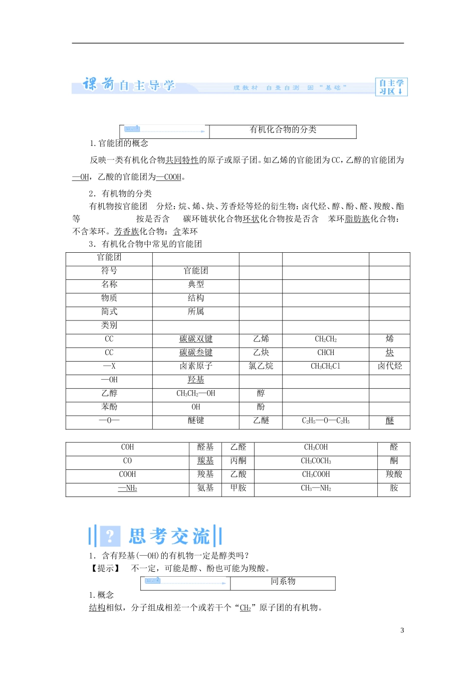 【课堂新坐标】（教师用书）2013-2014学年高中化学 专题2 第二单元 有机化合物的分类和命名教案 苏教版选修5_第3页