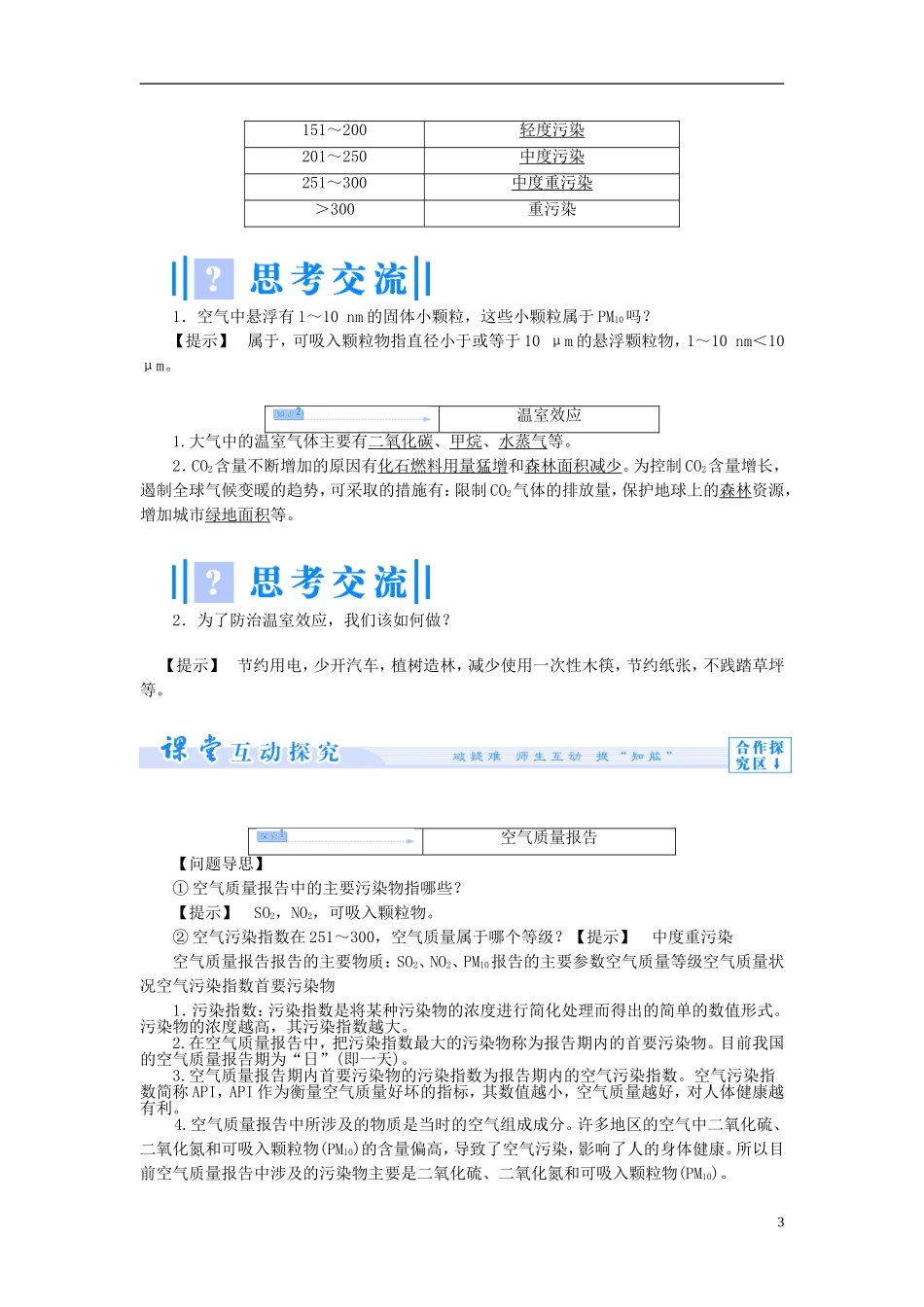 【课堂新坐标】（教师用书）2013-2014学年高中化学 专题1 第一单元 空气质量的改善教学设计 苏教版选修1_第3页