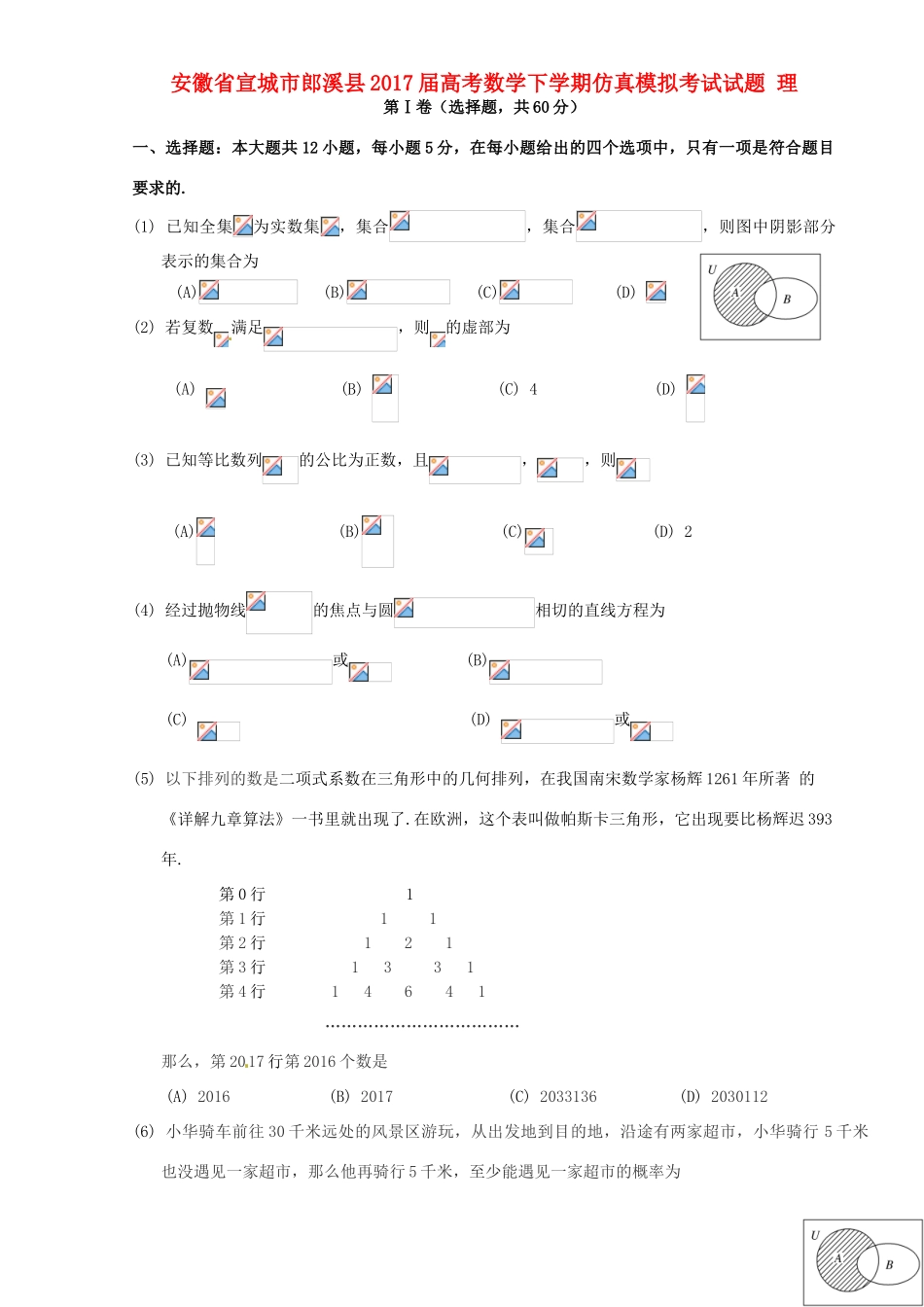 安徽省宣城市郎溪县高考数学下学期仿真模拟考试试题 理-人教版高三全册数学试题_第1页