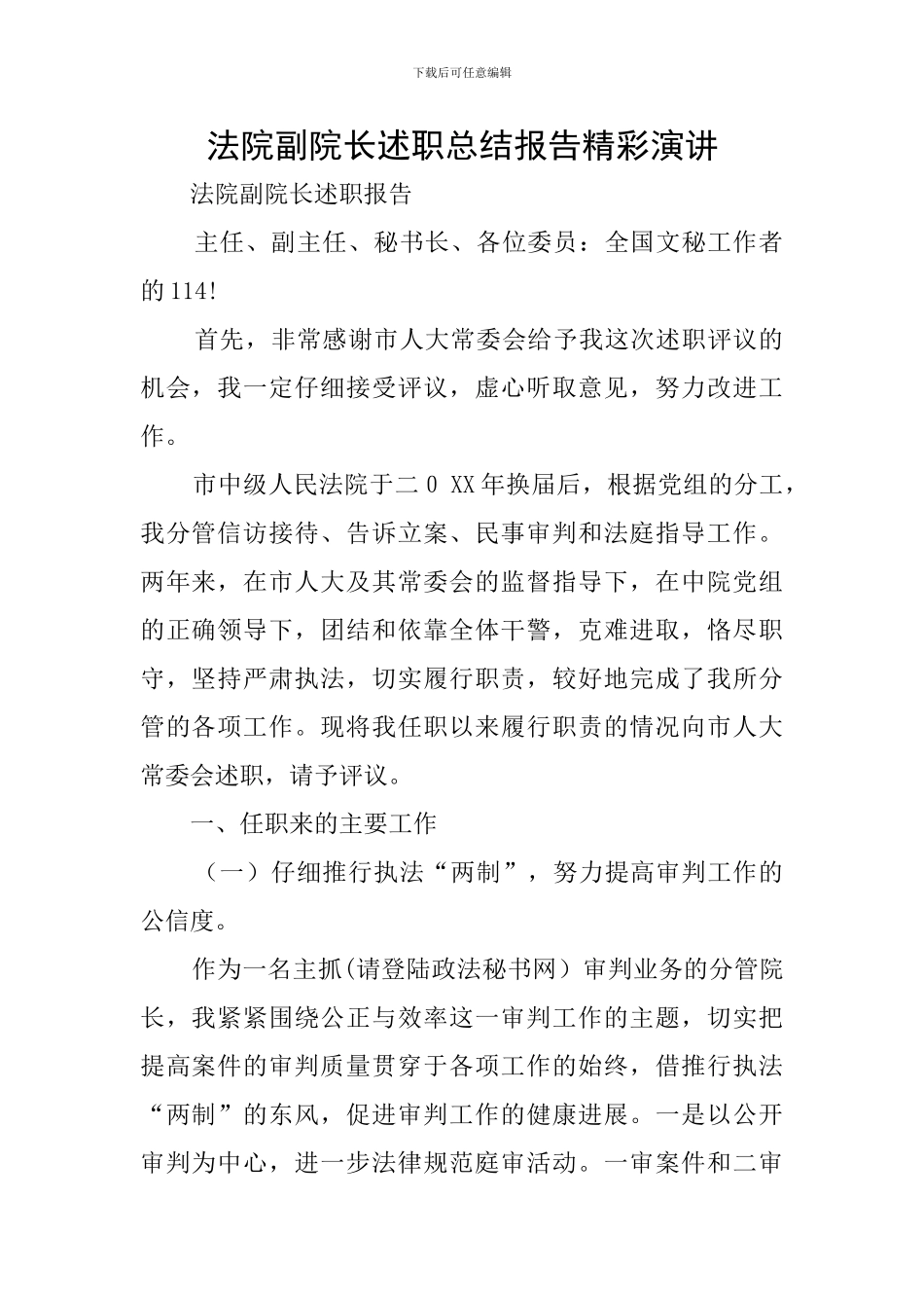 法院副院长述职总结报告精彩演讲_第1页