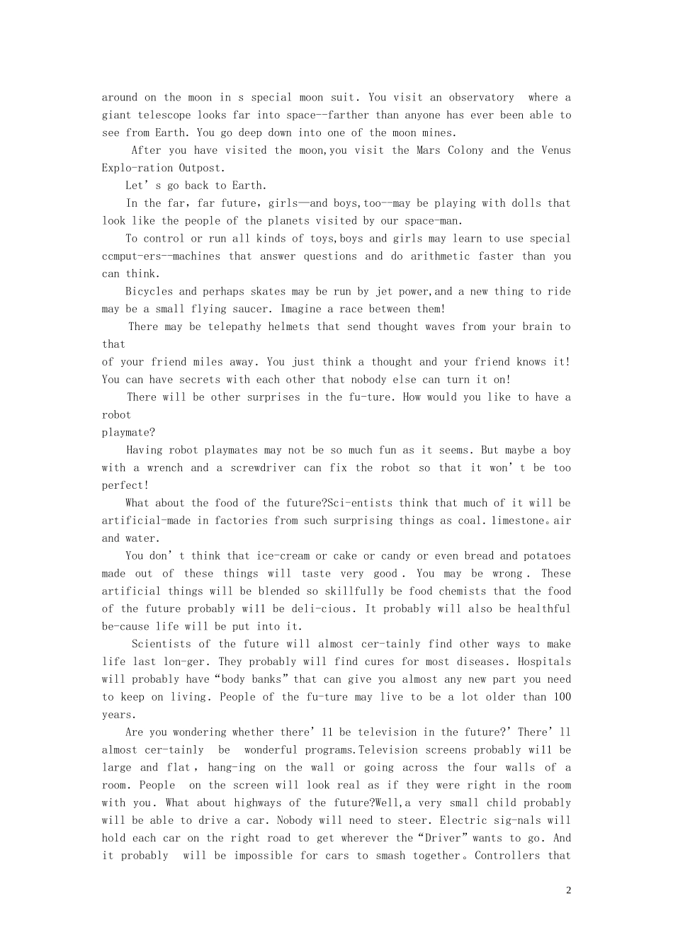 【精品】高中英语（人教大纲）第二册上：Unit6 Life in the future(第一课时)_第2页