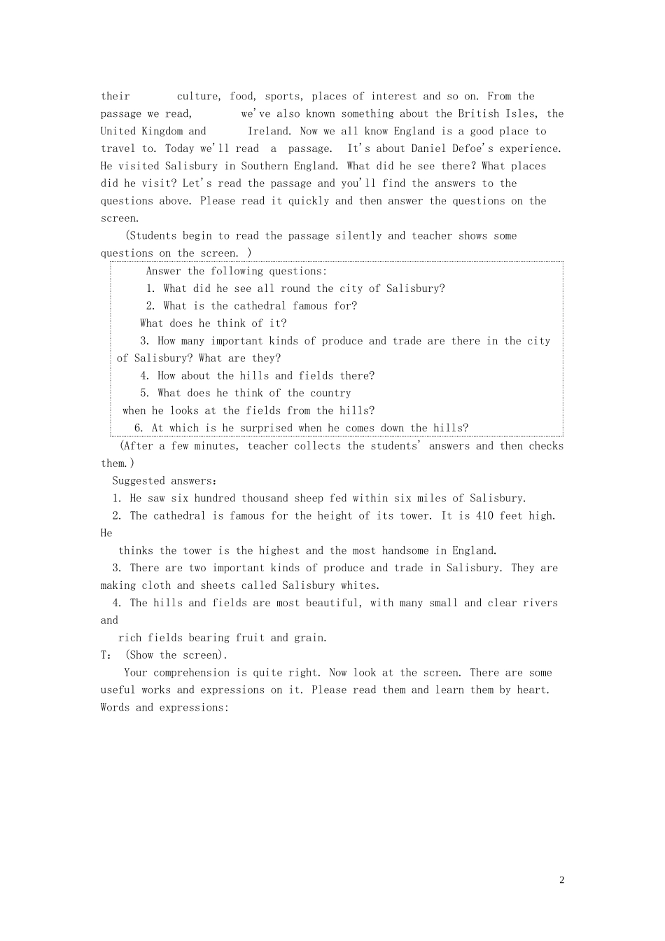 【精品】高中英语（人教大纲）第二册上：Unit5 The British Isles(第四课时)_第2页