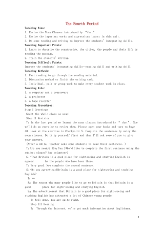 【精品】高中英语（人教大纲）第二册上：Unit5 The British Isles(第四课时)