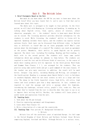 【精品】高中英语（人教大纲）第二册上：Unit5 The British Isles(第一课时)